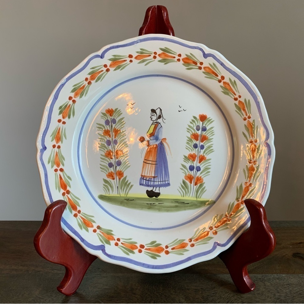 Henriot Quimper Decorative Plate Made in France Vintage Women Lady Handpainted